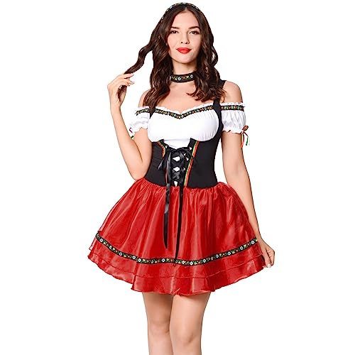 Dirndl Bluse Damen Lange Ärmel Damen Kurzarm-Shirt Mit Oktoberfest-Motiv, Deutsches Oktoberfest-T Weinrote Pumps Country Line Dirndlbluse Trachten Mieder Damen von XTBFOOJ