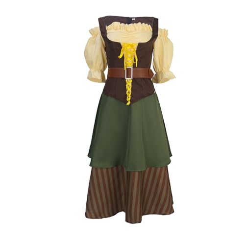 XTBFOOJ Dirndlbluse Damen Hochgeschlossen Kurz Trachten-Kleid Dirndl Damen 3 TLG, Midi Für Oktoberfest, Mit Schürze Und Bluse Trachten Schmuck Für Damen Dirndlkleid Damen Elegant Lang von XTBFOOJ