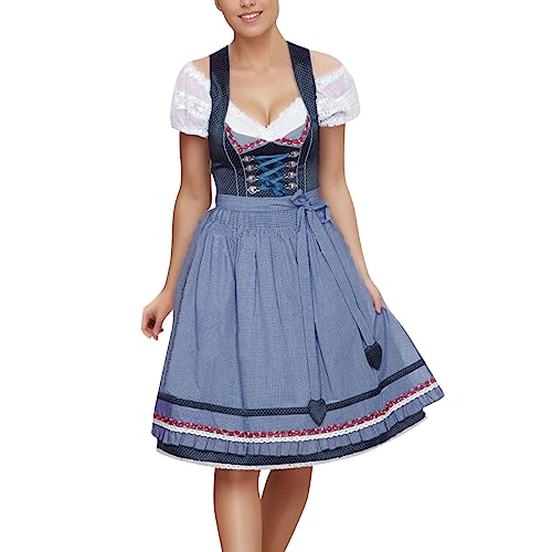 XTBFOOJ Dirndlschürze Midi Ethnisches Oktoberfest-Kostüm Für Damen, Halloween-Bierfest Für Rollenspiele Bühnenauftritte Minikleid Sommer Ohne Ärmel Trachtenkleid Lang Größe 48 Dirndl Damen Lang Gr 44 von XTBFOOJ