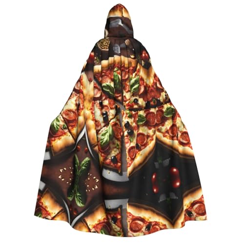 XTYGETY 3D Pizza Pepperoni Halloween Weihnachten Umhang mit Kapuze Unisex Vampir Zauberer Robe Mittelalter Umhang Ranger Umhang von XTYGETY