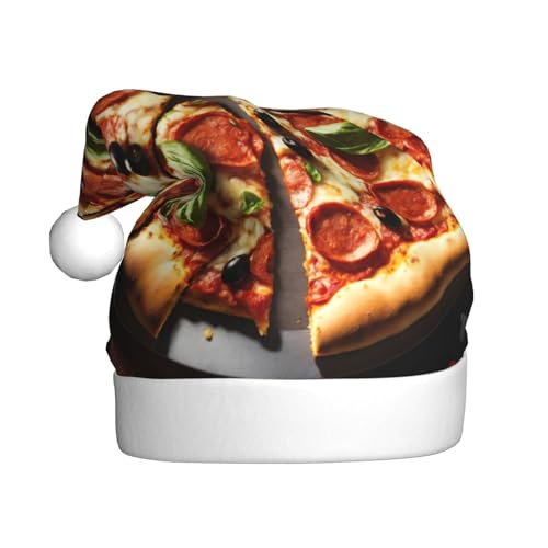 XTYGETY 3D Pizza Pepperoni Weihnachtsmütze für Damen und Herren, Weihnachtsmannmütze, perfekte Kopfbedeckung für Erwachsene, Kostümpartys von XTYGETY