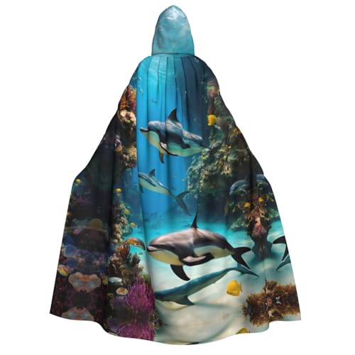 XTYGETY 3D Unterwasserwelt, Fisch-Delphi, Halloween-Weihnachtsumhang, mit Kapuze, Unisex, Vampir, Zauberer, Robe, Mittelalterlicher Umhang von XTYGETY