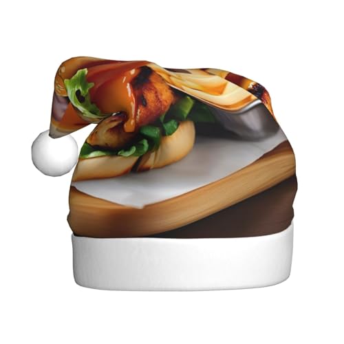 XTYGETY Chicken Leg Burger Drink Weihnachtsmützen für Damen und Herren, Weihnachtsmannmütze, perfekte Kopfbedeckung für Erwachsene, Kostümpartys von XTYGETY