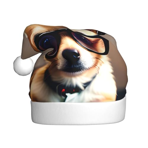 XTYGETY Chihuahua Hundebrille 1 Weihnachtsmütze für Damen und Herren Nikolausmütze Perfekte Kopfbedeckung für Erwachsene Kostümpartys von XTYGETY