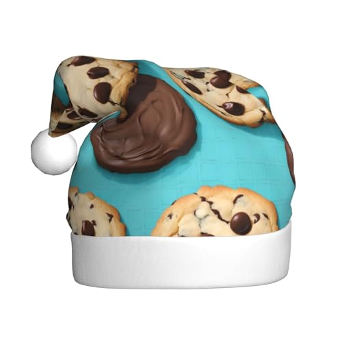 XTYGETY Cookies Food Chocolate Chips Kekse Weihnachtsmütze für Damen und Herren Nikolausmütze Perfekte Kopfbedeckung für Erwachsene Kostümpartys von XTYGETY