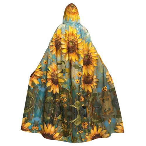 XTYGETY Gelber Sonnenblumen-Umhang mit Kapuze, Unisex, Halloween, Weihnachten, Vampir, Zauberer, Robe, Cosplay-Kostüm von XTYGETY