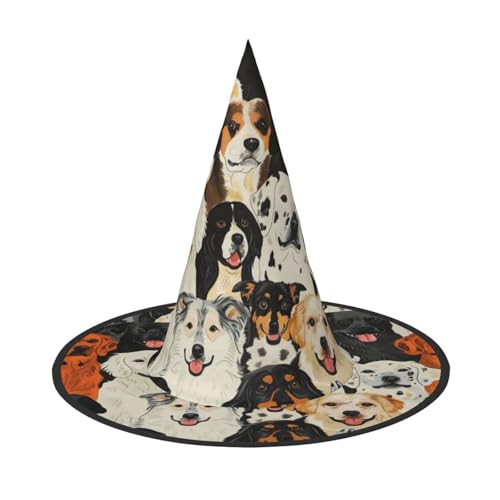 XTYGETY Halloween-Hexenhüte mit Hundemuster, einzigartig, tragbar, Party-Kopfschmuck, Hexendekoration, festliche Kopfbedeckung von XTYGETY