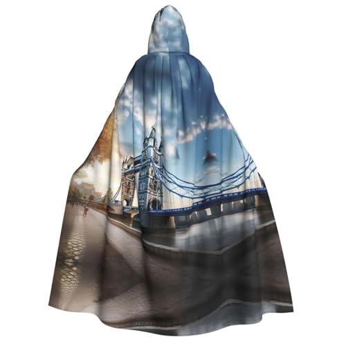 XTYGETY Historic Old Tower Bridge London Halloween Weihnachten Umhang mit Kapuze Unisex Vampir Zauberer Robe Mittelalter Umhang Ranger Umhang von XTYGETY