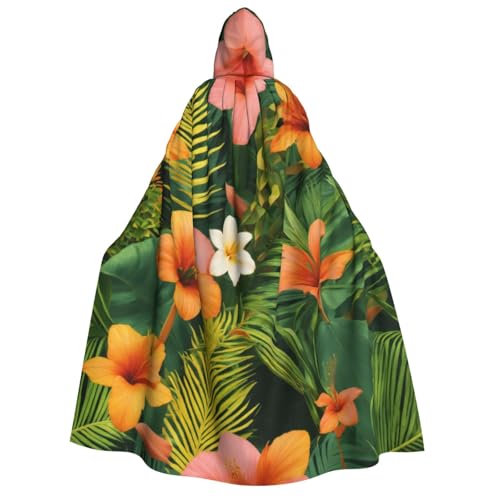 XTYGETY Hojas Tropicales Y Flores Halloween-Weihnachtsumhang mit Kapuze, Unisex, Vampir-Zauberer-Robe, mittelalterlicher Umhang, Rangerumhang von XTYGETY