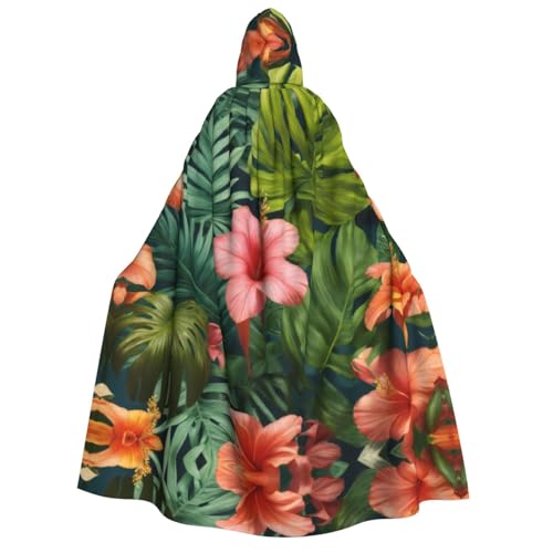 XTYGETY Hojas Tropicales Y Flores Halloween-Weihnachtsumhang mit Kapuze, Unisex, Vampir-Zauberer-Robe, mittelalterlicher Umhang, Rangerumhang von XTYGETY