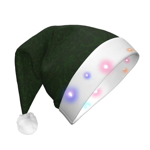 XTYGETY Hunter grüne Weihnachtsmütze mit Blumenblättern, Elfenmütze, Unisex, für Erwachsene, leuchtende Weihnachtsmannmütze mit LED-Lichtern, für festliche Partys von XTYGETY