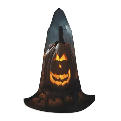 XTYGETY Kapuzenumhang mit Halloween-Geister-Kürbis-Druck, mit Kapuze, perfekt für Halloween-Cosplay-Kostüme von XTYGETY