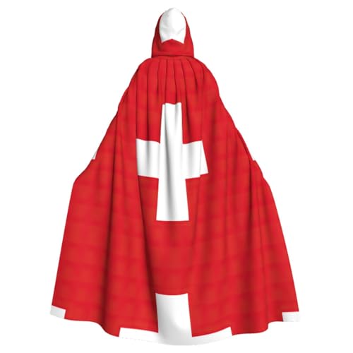 XTYGETY Kapuzenumhang mit Schweizer Flagge, Unisex, Halloween, Weihnachten, Vampir, Zauberer, Robe, Cosplay-Kostüm von XTYGETY