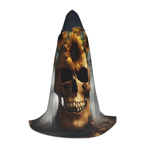 XTYGETY Kapuzenumhang mit Sonnenblumen-Motiv, Halloween-Totenkopf-Aufdruck, perfekt für Halloween, Cosplay-Kostüme von XTYGETY