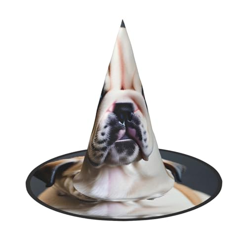 XTYGETY Niedliche Bulldogge Welpe 1 Halloween Hexenhut Einzigartig Tragbar Party Kopfschmuck Hexe Dekor Festliche Kopfbedeckung von XTYGETY