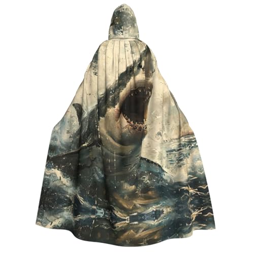 XTYGETY Shark Cum Halloween Weihnachten Umhang mit Kapuze Unisex Vampir Zauberer Robe Mittelalter Umhang Ranger Umhang von XTYGETY