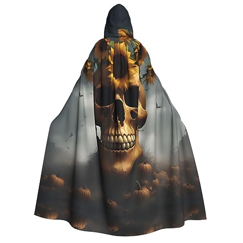 XTYGETY Sonnenblumen-Umhang mit Totenkopf-Motiv, Halloween, Weihnachten, Unisex, Vampir, Zauberer, Robe, mittelalterlicher Umhang, Rangerumhang von XTYGETY