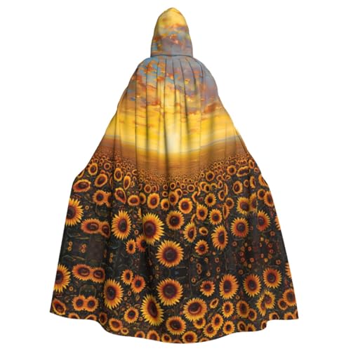 XTYGETY Sonnenblumenfeld, Sonnenuntergang, Blumenmeer, Kapuzenumhang, Unisex, Halloween, Weihnachten, Vampir, Zauberer, Robe, Cosplay-Kostüm von XTYGETY