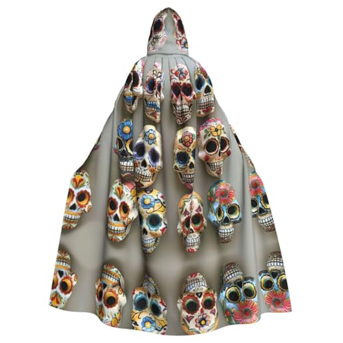 XTYGETY Sugar Skulls Kapuzenumhang Unisex Halloween Weihnachten Umhang Vampir Zauberer Robe Cosplay Kostüm von XTYGETY