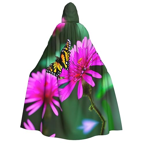 XTYGETY Umhang mit Blumen, bunter Schmetterling, Halloween, Weihnachten, mit Kapuze, Unisex, Vampir, Zauberer, Robe, Mittelalter-Umhang, Rangerumhang von XTYGETY