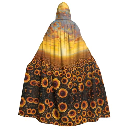 XTYGETY Umhang mit Sonnenblumenfeld, Sonnenuntergang, Blumenmeer, Halloween, Weihnachten, Unisex, Vampir, Zauberer, Gewand, Mittelalterlicher Umhang von XTYGETY