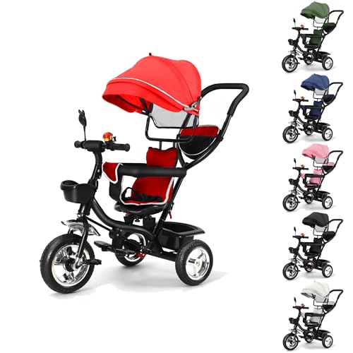 XUANYU 3in1 Kinderdreirad mit Schubstange Lenksystem Drehbarer Sitz Aufrüstbare Dreirad für Kinder Dreirad mit Sonnendach Buggy Fahrrad Vorwärts und Rückwärtsfahrt Jogger für Mädchen Jungen (Rot) XUANYU 3in1 Kinderdreirad mit Schubstange Lenksystem Drehbarer Sitz Aufrüstbare Dreirad für Kinder Dreirad mit Sonnendach Buggy Fahrrad Vorwärts und Rückwärtsfahrt Jogger für Mädchen Jungen (Rot) von XUANYU