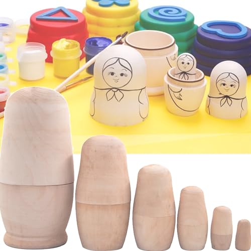 XUBX 6 Stück Matroschka Rohling, Hölzerne Nisten Puppen, Unbemalte DIY Russische Nesting Dolls, Matrjoschka Puppen, Leer Verschachtelung Puppen, Holz Nistpuppen, Unvollendete Stapelpuppen von XUBX