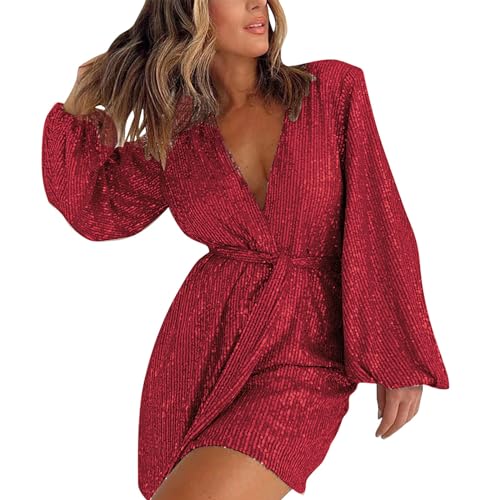 XUEJIANN M Und M Kostüm Damen mit Langen Ärmeln und Pailletten im Chic-Stil für die Feiertage Rentier Overall Erwachsene (Red, XXL) von XUEJIANN