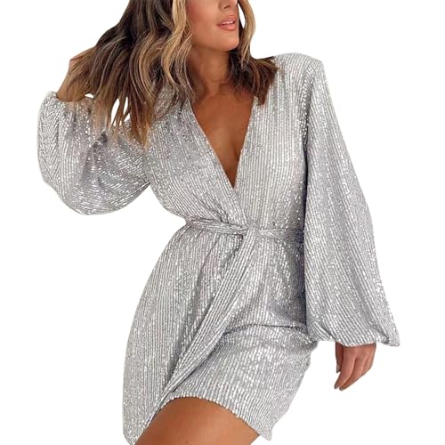 XUEJIANN M Und M Kostüm Damen mit Langen Ärmeln und Pailletten im Chic-Stil für die Feiertage Rentier Overall Erwachsene (Silver, XL) von XUEJIANN