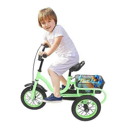 Dreirad Kinderfahrräder, 12 Zoll Kinderdreirad mit Einkaufskorb, Tragfähigkeit 25kg, Einstellbare Höhe 58-68cm, für Kinder im Alter von 2-5 Jahren (Hellgrün) von XUEMANSHOP