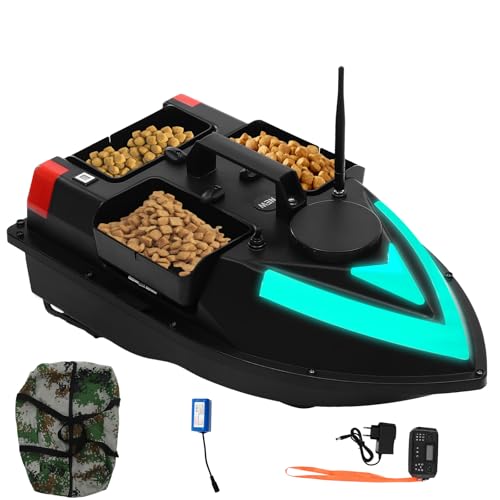 XUEMANSHOP Angelköder-Boot, GPS Angelköderboot mit 3 Köderbehältern, 5200mAh Batterie und 500m Fernbedienung, LED, Automatische Rückkehr, Fixpunkt-Fahrt, Schwarz von XUEMANSHOP