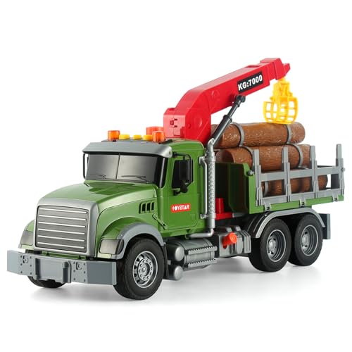 XUEXUE 1:18 Holztransport-LKW und 2-in-1 Anhänger Spielzeugset, geeignet für Jungen ab 3 Jahren, Lastwagen mit realistischen Lichtern und Soundeffekten. (Holztransporter) von XUEXUE