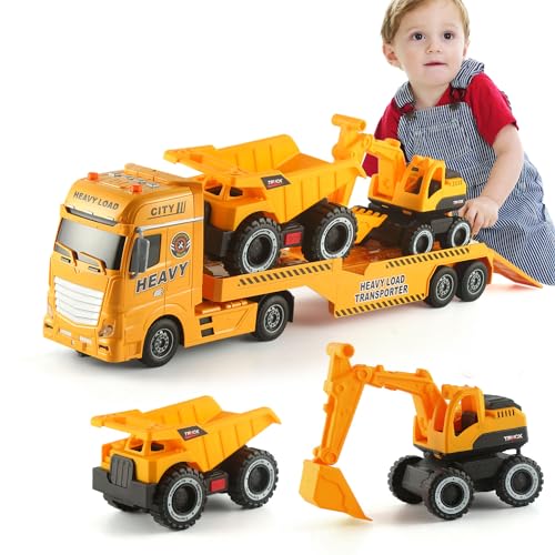 XUEXUE BAU-Träger-Lastwagen Kinder Spielzeug, 25,6" Sattelschlepper Spielzeug mit Bagger und Kipplaster, Geschenke für Jungen und Mädchen im Alter von 3 4 5 6+ Jahren von XUEXUE