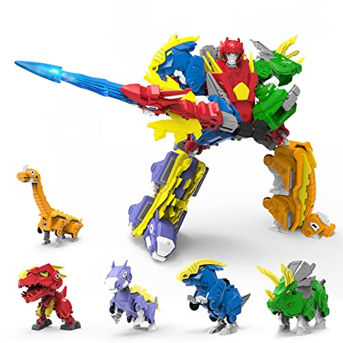 XUEXUE Dinosaur Deformation Toys, 6-in-1 Take Apart Action Figures Transform into Robot, Ideal for Boys & Girls Ages 6+ (5 IN1(8IN)) von XUEXUE
