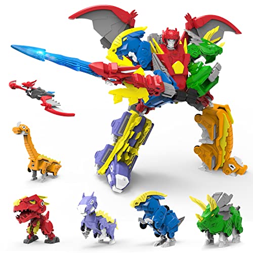 XUEXUE Dinosaur Deformation Toys, 6-in-1 Take Apart Action Figures Transform into Robot, Ideal for Boys & Girls Ages 6+ (6 IN1 (10IN)) von XUEXUE
