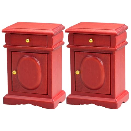 1 12 Skala Dollhouse Accessoires 2pcs Red End Table Dollhouse Möbel mit Schubladen und Kabinett langlebige hölzerne Miniatur -Dinge für Puppenhauseinstellungen, Zubehör von XUEYEGONGJI