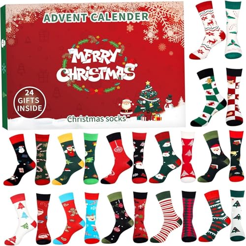 24 Stück Adventskalender Weihnachten für 14+ Mix und Match Socken Adventskalender 2024 mit Festivalmotiven Adventskalender Unisex zum Tragen von Dekorationsgeschenken, c von XUEYEGONGJI