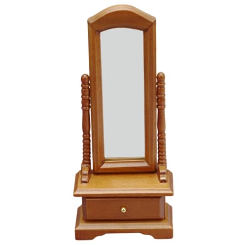 XUEYEGONGJI Dollhouse Mirror, Holz 1 12 Skala Dollhouse Möbel, lebensechter Dressing Spiegel mit Schubladenmodell, Mini -Spiegel von XUEYEGONGJI