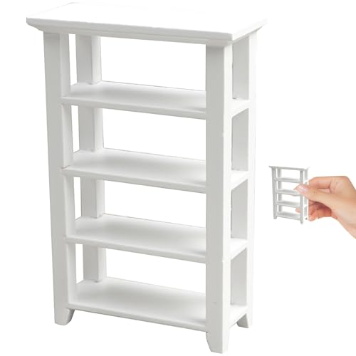 XUEYEGONGJI Dollhouse Regal 5 Schichten Holzpuppenhaus Bücherregal Realistische Miniaturbuchhandel Miniatur Display Rack Modell DIY Toy White Dollhouse Bücherregal von XUEYEGONGJI