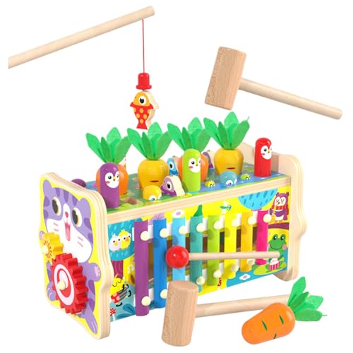 Fischereispielzeug Holz Karotten Harvest Toy 1 Set Multifunktionales Karottenspielzeug Süßes Cartoon Fischereispielzeug Entwicklung Interaktiver Eltern-Kind-Hammerspielzeug Babyspiele Gesch von XUEYEGONGJI