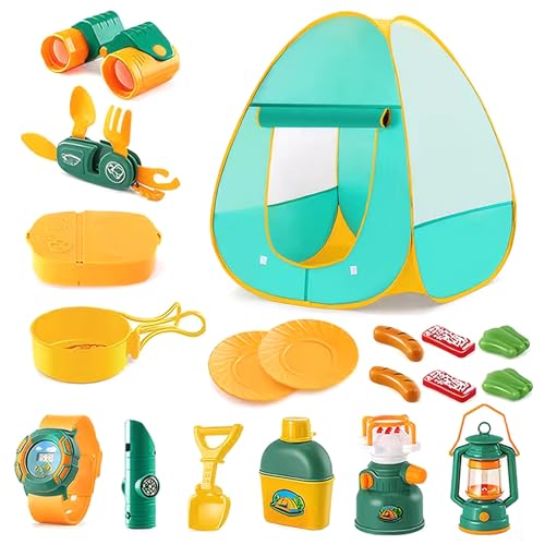 Kinder Camping -Set 19pcs/Set tragbares Campingspiel -Set mit Zelt, Herd, Öllaterne und mehr Kleinkind zum Erkunden von Play -Spielen Geschenke im Freien im Freien im Freien im Freien im Freien von XUEYEGONGJI