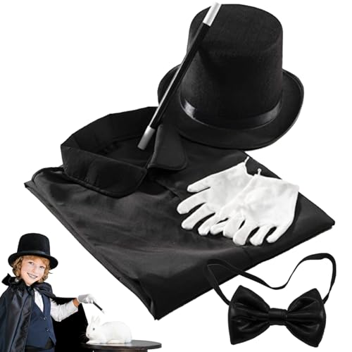 Kinder verkleiden Kostüme Zauberer Kostüm Kinder so tun Spielen Rollenspiele Magier Set Beinhaltet Hut, Handschuhe, Zauberstab, Krawatte und Umhang Kids Dress up Kostüme für Halloween, Part von XUEYEGONGJI