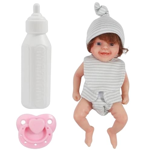 Mini -Babypuppen, 6 niedliche realistische offene Augen Neugeborene Babypuppe, flexible Silikon -Babypuppe mit Flaschen und Schnuller, tragbarer Mini Silicone Ganzkörper Babypuppe für Kindergeschenke von XUEYEGONGJI