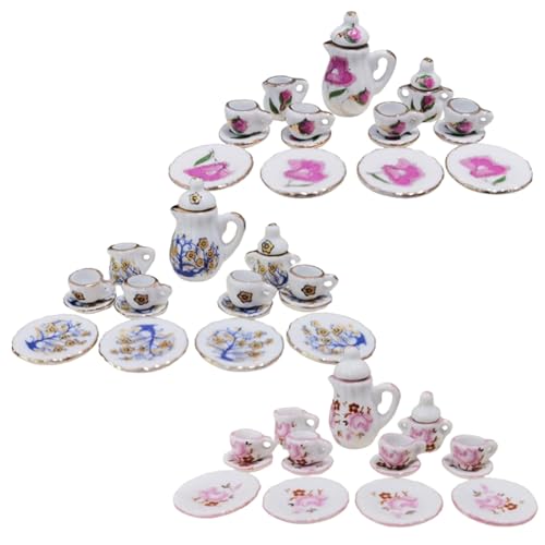 Miniature -Tee -Set winziges Tee -Set, 15 Stück 1:12 Skala Miniature -Tee -Set, Porzellan -Mini -Teetassen, Teekanne, Teller, Ringelblumenmuster -Puppenhaus -Tee -Set für Doll House Kitchen Style 2 von XUEYEGONGJI