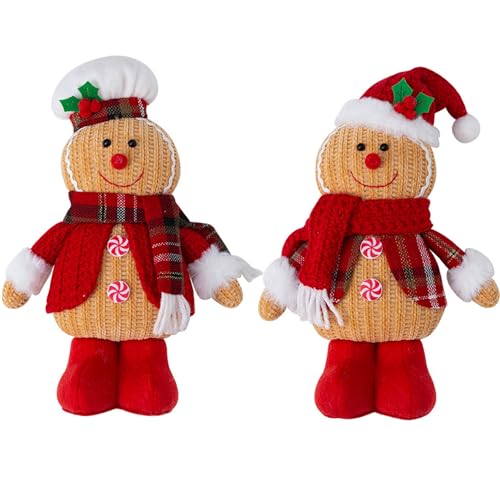 Plüschpuppe 2pcs Lebkuchen Mann Plüsch niedlicher Lebkuchen -Mann Plüschspielzeug mit Hut & Schal Lebkuchen Weihnachtsdekorationen Zartes Weihnachtsschmuck für Tür, Hotel, Tisch, Baum, Part von XUEYEGONGJI