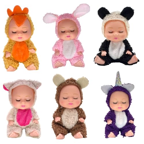 Tiny Babypuppe 6 PCs Mini Babypuppen 5 Zoll realistische Babypuppen Augen geschlossen kleine Babypuppen -Bewegungsfugen Mini Puppe süße Geburtstagsgeschenke für Kleinkinder, Jungen, Mädchen von XUEYEGONGJI