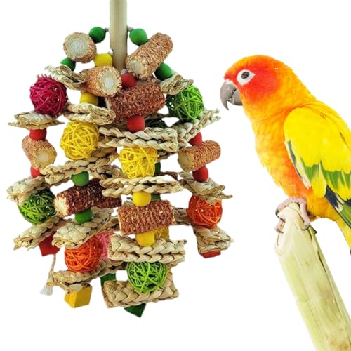 Vogelspielzeug -Papageienspielzeug, natürlicher Mais -Cob -Vogel -Kauenspielzeug, Food Grade Vogelspielzeug mit Rattankugeln und Holz, farbenfrohe Maasspielzeuge für große Vögel, afrikanisc von XUEYEGONGJI