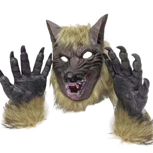 Werwolf Kostüm Werwolf Maske Halloween Werwolf Kostüm Realistische Wolf Maske & 1 Paar Pfotenhandschuhe Weiche und Hautfreundliche gruselige Maske mit Belüftungslöchern für Halloween -Party -Cosplay von XUEYEGONGJI