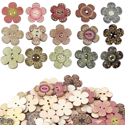 XUEYEGONGJI 100 pcs Blumenknöpfe Stil 0,8 2 Lochholzknöpfe für Handwerk, Kleidung, Puppenherstellung, Ersatz, Holz von XUEYEGONGJI