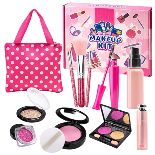 XUEYEGONGJI 12pcs Kleinkind Make -up -Kit, Trep Play Kids Make -up beinhaltet Accessoires Fake Play Make -up mit Wave Point Storage Bag für Kinder im Alter von 3+ Geburtstagsgeschenk von XUEYEGONGJI